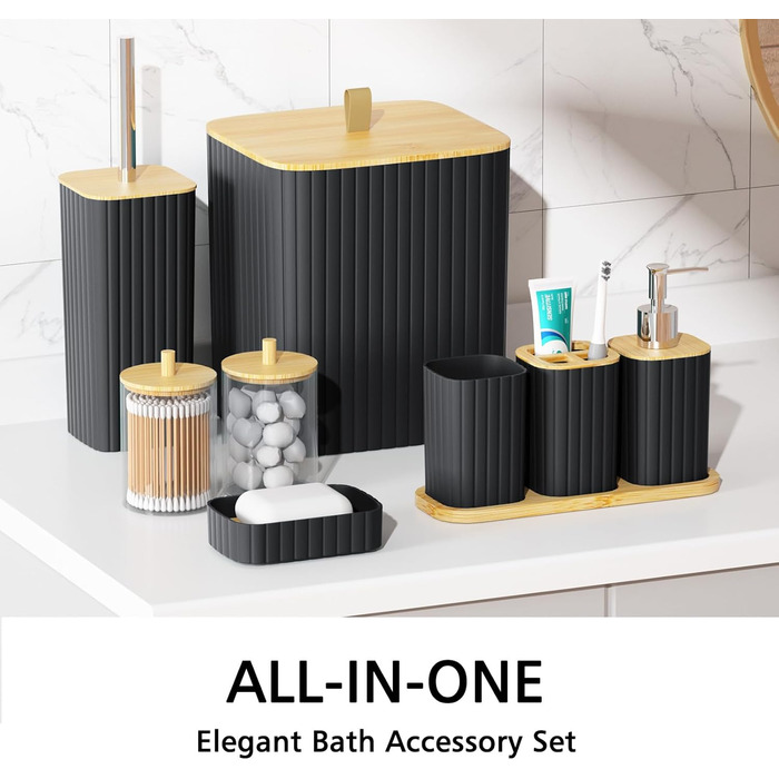 Набір для ванної кімнати Z ZONAMA 24 предмети: штора, килимок, відро, тримач для щітки, дозатор мила. Стильний декор для дому, зелений (комплект, чорний)