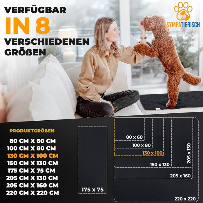 Водонепроникний килимок для собак SympaTierisch - захист дивану та ліжка - великий розмір (130 x 100 см) - чорний колір - легко перуться