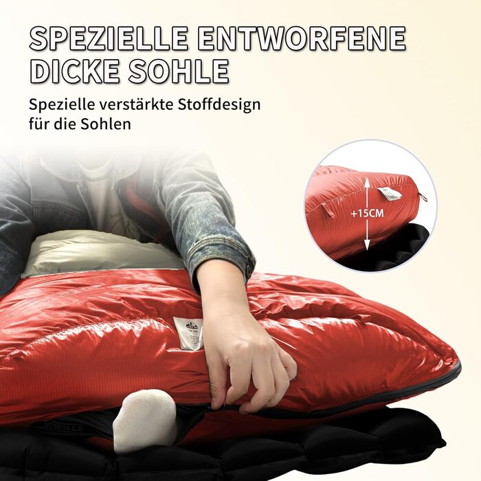 Спальний мішок для дорослих з пухом, 680FP, Outdoor, зимовий, для кемпінгу, походів та подорожей, з компресійним мішком. -10°C, сірий (-4°C, червоний)