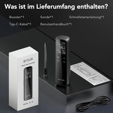 Бездротовий термометр для м'яса з Wi-Fi, LCD-базою та Bluetooth, ±0,5°C, BF-70