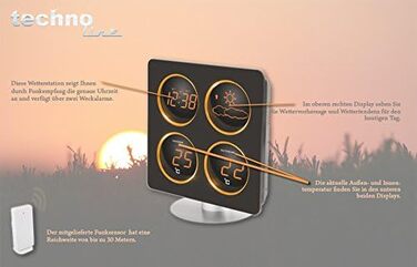Technoline WS 6830 Weather Station with weather dendrometer, temperature display, 2 alarm functions, and snooze function, LED display, including outdoor transmitter TX 96-TW004, warm orange, black housing