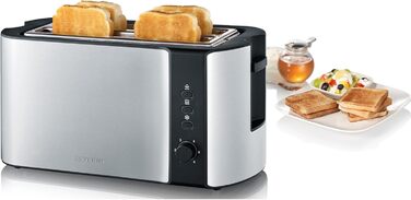 Тостер Severin AT 2590 з 4 відсіками для тостів, з підставою для бургерів, нержавіюча сталь, 1400 Вт