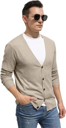 Світшот Hisir для чоловіків з V-подібним вирізом, легкий, елегантний, зимовий, класичний кардиган з ґудзиками (Хакі, XXL)