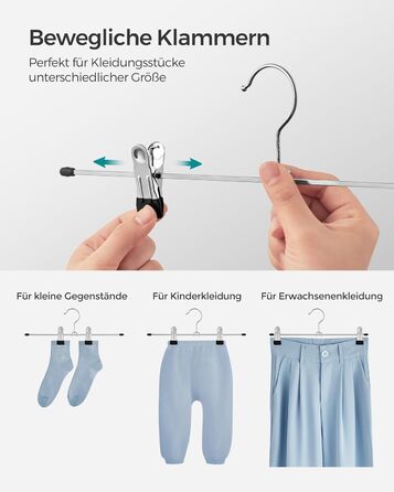 Набір вішалок для штанів SONGMICS (10 шт.), металеві, 31 см, з кліпсами, для штанів, спідниць, шкарпеток, міцні, срільно-чорного кольору