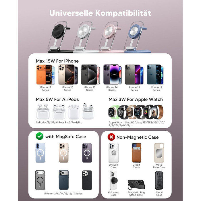 Зарядний пристрій MagSafe 3-в-1 для iPhone та Apple Watch/AirPods (Рожевий)