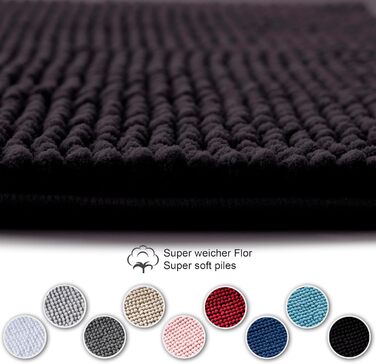 Килимок для ванної кімнати Decomira, 40x60 см та 50x80 см (2 шт), чорний, з Ченіллу, неслизький, для душу та ванни