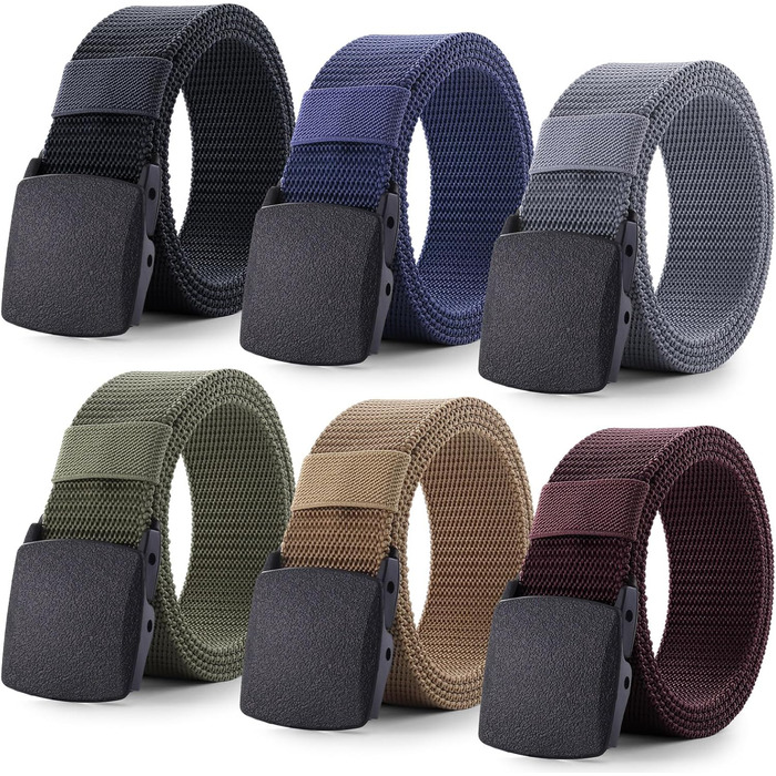 Чоловічий ремінь з нейлону, 6 шт. Регульований тканинний ремінь без пряжки, чоловічий ремінь для подорожей, роботи, активного відпочинку, туризму