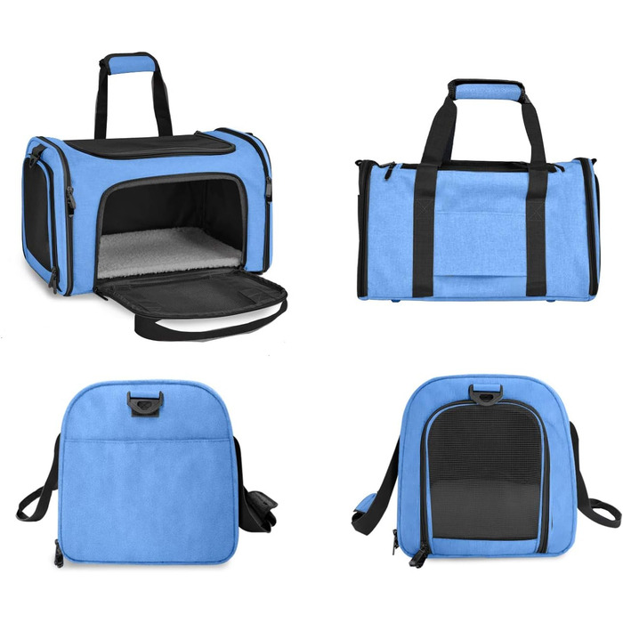 Транспортна сумка для кота та собаки, складана переноска для домашніх тварин середнього розміру (51 x 33 x 33 см, блакитна)