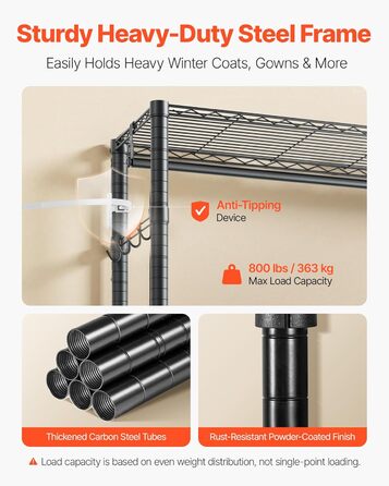 Стійка для одягу VEVOR з 4 перекладинами, 8 гачками та 385,5 кг вантажопідйомністю - для спальні, магазину одягу, прихожої