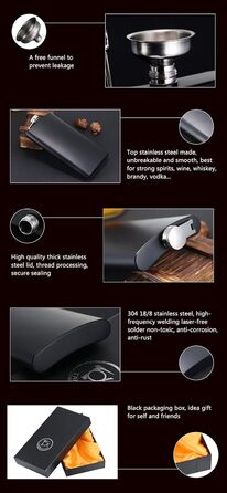 Фляга TANEAXON 12 oz (330 мл) з воронкою та коробкою, нержавіюча сталь, чорна, витокозахисна