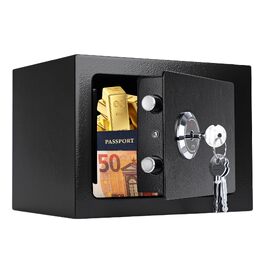 Сейф меблевий маленький для дому з 3 ключами, 23x17x17 см, для грошей, коштовностей та документів (чорний)