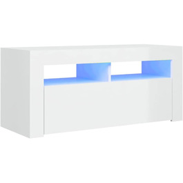 ТВ тумба vidaXL з LED підсвіткою, глянцева біла, 90x35x40 см, низька шафа для телевізора, медіатумба, HiFi меблі