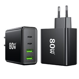 Мережевий зарядний пристрій USB C, 2 шт. 80W, 4 порти USB, швидка зарядка, адаптер для смартфонів, iPad, навушників, чорний