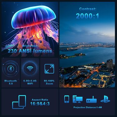 Міні-проектор Quilted Northern Beamer 4K з Android 11.0, WiFi 6, BT 5.0, Auto Keystone, 180° для дому та на вулицю