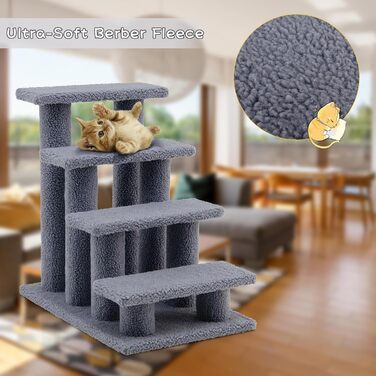 Сходи для котів SOARS, 4 сходинки, для тварин до 25 кг, сходи для собак, комплекс для котів, 61 x 41 x 60 см (Сірий)