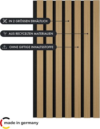 Акустичні настінні панелі Momento з натурального дуба 240x50 см (5 шт), ламелі для шумоізоляції, колір дуб натуральний, чорний фетр, Made in Germany
