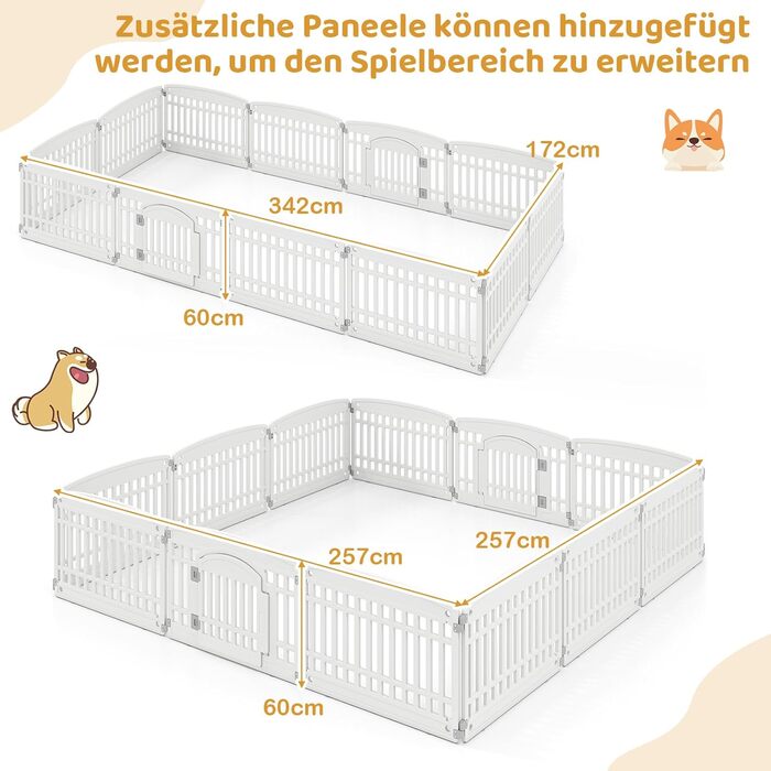 Лягу для цуценят COSTWAY, розкладний вольєр для собак з 6 панелями та замкненою дверима, 60 см, вольєр для собак на вулиці/в приміщенні, білий