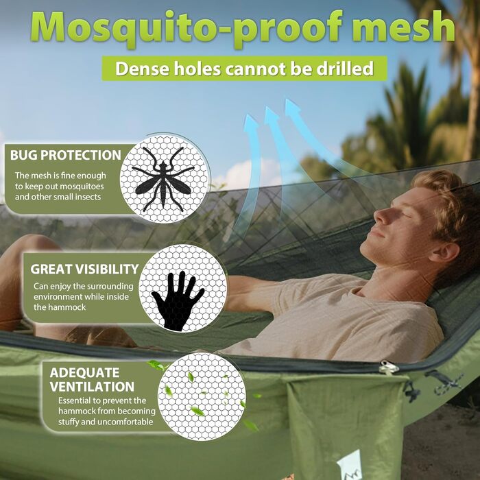 Гамак GEERTOP з москітною сіткою, 300 кг вантажопідйомність, для кемпінгу, походів, виживання, подорожей, саду