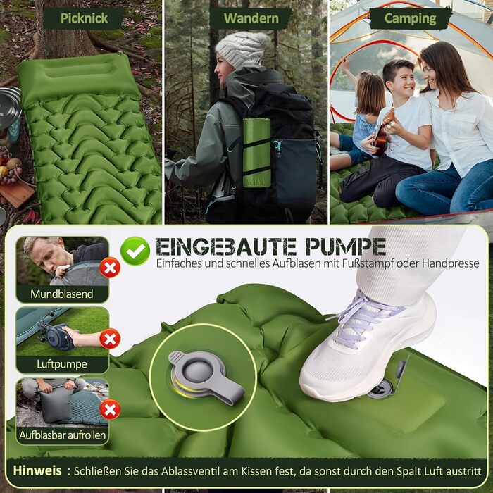 Clefivie Self-Inflating Camping Pad - Portable & Durable Air Mattress for Camping, Hiking, Indoor & Outdoor Use (196x65x9cm)