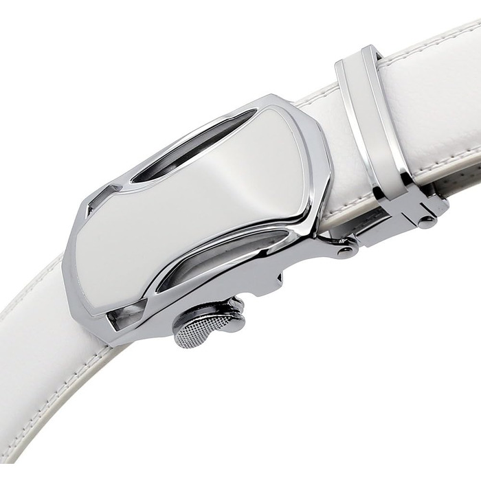 Чоловічий шкіряний ремінь на пряжці з автоматичним закриттям, ширина 35 мм, білий, 110 см (розмір 33'-39')