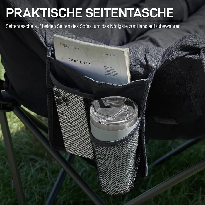 Кампінговий стілець-диван EVER ADVANCED для двох осіб, 145 см, чорний, до 400 кг, з високою спинкою, для саду, балкону, кемпінгу