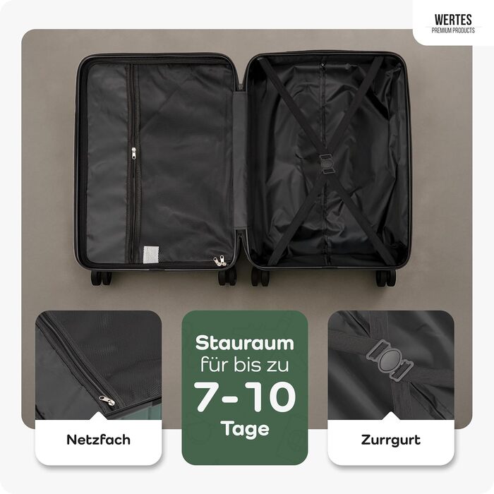 Чемодан великий 100L з TSA замком, жорсткий корпус, подвійні колеса, 67см, зелений