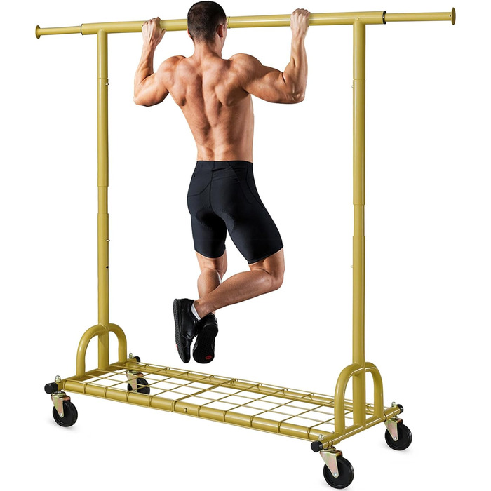 HOKEEPER Clothes Rack with Shelves, 450 kg Capacity, Rolling Garment Rack, Portable Clothes Hanger, Chrome (S002GD)