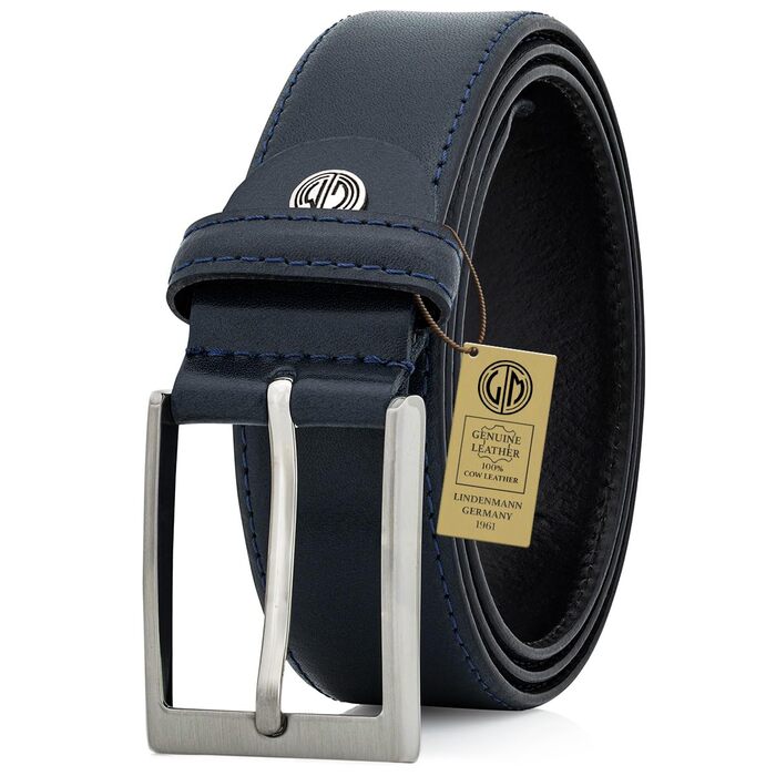 Чоловічий шкіряний ремінь Lindenmann з натуральної шкіри, ширина 35 мм, регульований, розмір XXL, колір морський