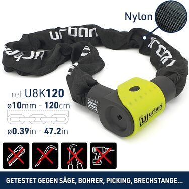 Ланцюговий замок для мотоцикла Urban Security 10K120 ART3, Ø10 мм, 120 см, для мотоциклів, моторолерів, електросамокатів