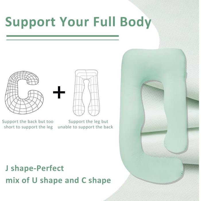 Подушка для вагітних Chilling Home J-подібної форми, подушка для тих, хто спить на боці, подушка для годування, велика подушка для підтримки, подушка для жінок та тих, хто спить на боці (Охолоджуючий зелений)