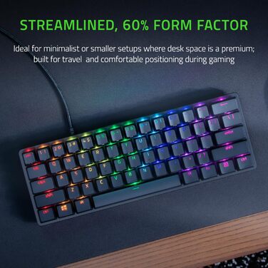 Клавіатура Razer Huntsman Mini (Red Switch) - Компактна ігрова клавіатура 60% (Lineare оптико-механічні перемикачі, Doubleshot PBT-клавіші, знімний USB-C кабель) QWERTZ DE-розкладка | Чорний