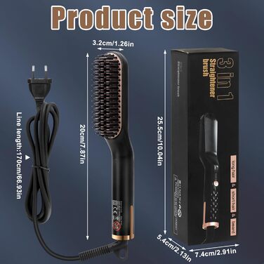 Електрична щітка для випрямлення бороди Bartglätter для чоловіків 3 в 1, 3 температурні режими (120-200°C), швидкий нагрів за 30 секунд, для дому та салону