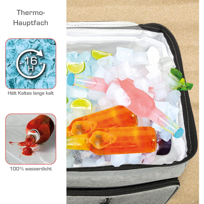 Foldable Cooler Bag 25L/45L/52L - Outdoor Cooler Box with 16h Cooling Function and Carrying Straps, Waterproof Picnic Bag Insulated Bag with Shelf, Insulated Bag - Anthracite or Grey - IceBreezer