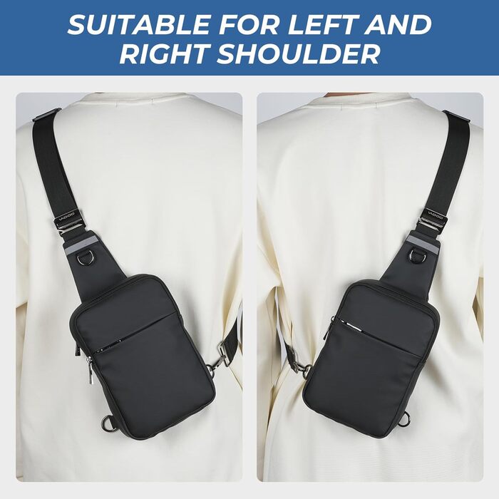 Сумка на груди Broadream: водонепроникна нагрудна сумка, чорна - для чоловіків та жінок, RFID-захист, для спорту та туризму