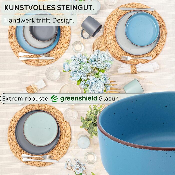 Набір керамічних мисок Sänger Bombay Sky Shades (4 шт.) | Миски для мюслі та сніданку, 700 мл, для 4 осіб, стійкі до подряпин, мікрохвильовки та миття в посудомийній машині