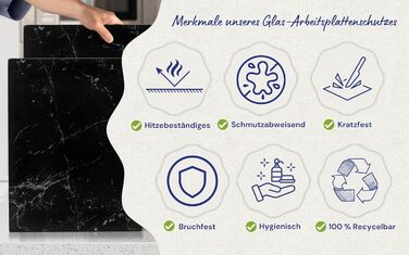 Скляна дошка для нарізання 40x30 см - гігієнічна, стійка до високих температур, подряпин та ковзання - чорний дизайн під мармур