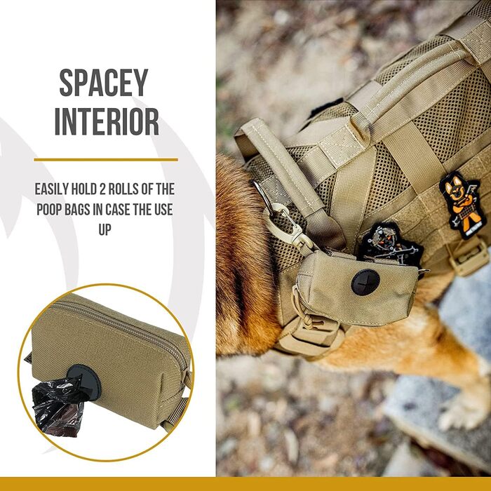 Диспенсер для собачих пакетів OneTigris з MOLLE системою та карабіном, для прогулянок, бігу, походів, тактичний, чорний (колір: коричневий, розмір: маленький)