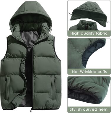 Чоловіча жилетка SEAUR з пуховим утеплювачем, тепла, легка, водонепроникна, з капюшоном, зелена, з кишенями