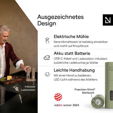 Електричні мельниці для солі та перцю LARS NYSØM 2 шт. з регульованим керамічним млинком (від грубого до дрібного помолу)