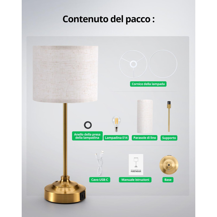 Настільна лампа Bojim 2 шт. Retro LED з USB зарядкою, сенсорне управління, регулювання яскравості, тканинний абажур, металевий корпус. Підходить для спальні, вітальні, нічного столика.