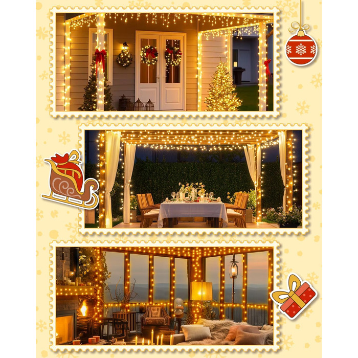 Гірлянда на Хелловін для вулиці, 300 LED, з функцією пам'яті та таймером, 8 режимів освітлення, вологостійка, 50 метрів, тепле світло