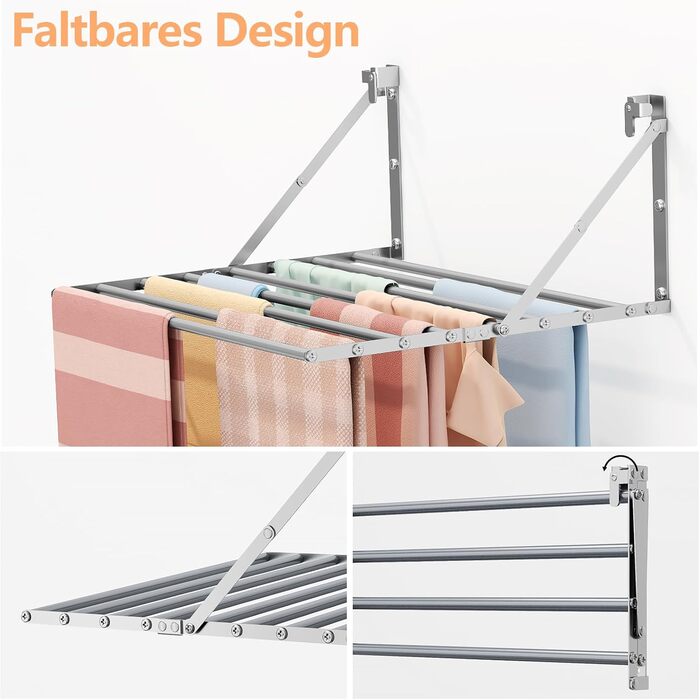 Настінна сушарка для білизни Innotic - розкладний, вологостійкий, сірий, 60 см