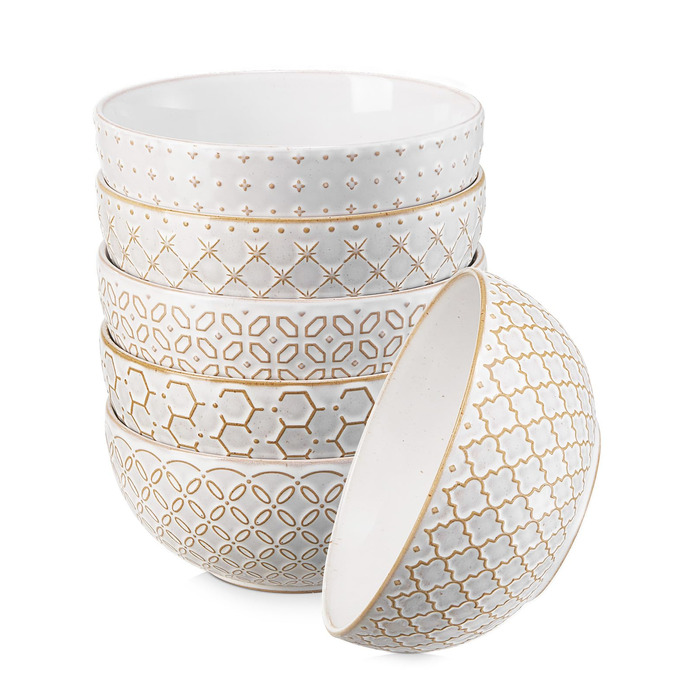 Набір мисок DOWAN для мюслі, 6 шт., 680 мл. Великі миски для мюслі, вечері, супу, салату. Яскраві миски для сервірування на Різдво.