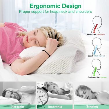 Elviros Orthopedic Memory Foam Pillow, Side Sleeper Pillow Neck Support Pillow, Head Pillow Neck Pain, Ergonomic Sleeping Pillow for Neck and Shoulder Pain, 53.8x11/9x33cm, Blue Blue 54 x 11/9 x 33 cm