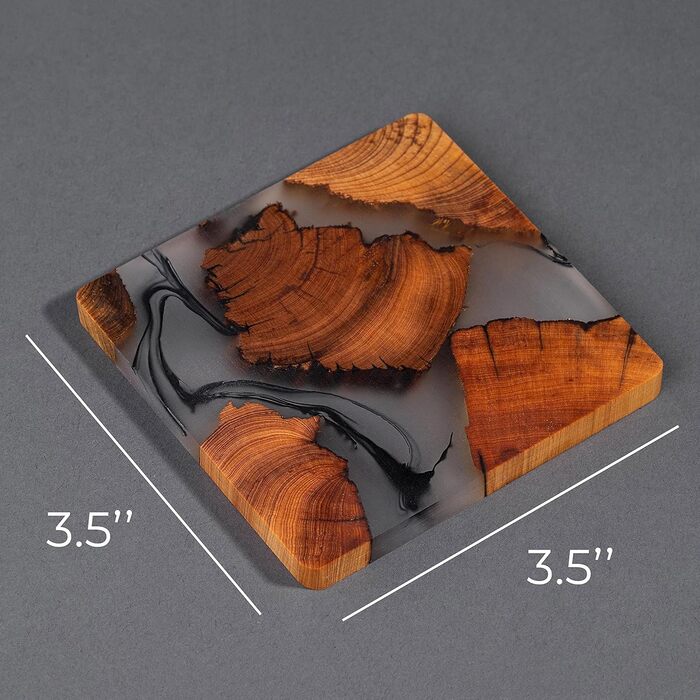 Wooden Coaster Set, Epoxy Coasters, Modern Coasters with Holder, Cedar Wood Coasters (4, add holder)
