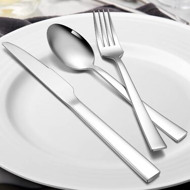 Набір столових приборів Herogo на 6 осіб (36 предметів) з нержавіючої сталі, з ножем для стейка, для дому/ресторану, миюча в посудомийній машині (квадратний)
