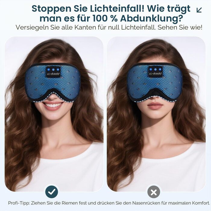 Маска для сну з Bluetooth навушниками Dolida V5.4, м'яка 3D, для сну, подорожей, йоги, медитації (блакитна)