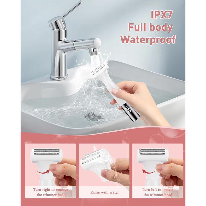 Електричний жіночий гірчак для інтимної зони 5-в-1 - для тіла, бікіні, брів та носа, IPX7, вологостійкий, білий