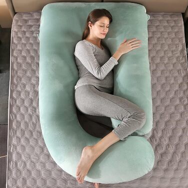 Подушка для вагітних Elover U-подібної форми, 144 см, знімний чохол, зелений велюр
