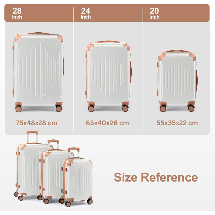 Набір валіз LEADZM 3 шт. з захистом кутів, ABS, телескопічний ручка, ручна поклажа, контрастне забарвлення (кремово-білий)